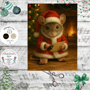 Papel De Seda Ratón Santa Descoupage Escribiendo una Carta