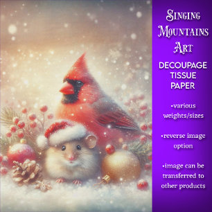 Papel De Seda Ratón y amigos pájaros navideños decoupage festivo