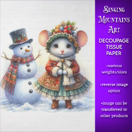 Papel De Seda Ratón y muñeco de nieve de Navidad decoupage festi