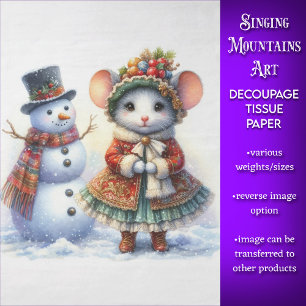 Papel De Seda Ratón y muñeco de nieve de Navidad decoupage festi