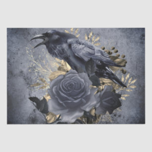 Papel De Seda Raven Bird Gold Blue/Black Rosa Whimsical
