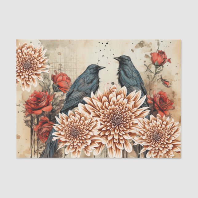 Papel De Seda Raven de rosas rojas góticas inspiradas en la cose (Anverso)