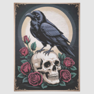 Papel De Seda Raven gótico con calavera y Rosas desahuciados