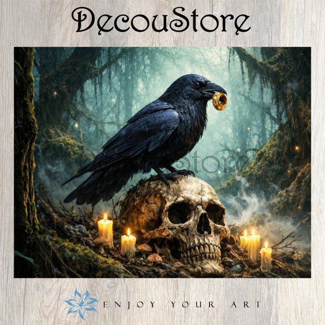 Papel De Seda Raven on Skull in the Forest Decoupage (Subido por el creador)