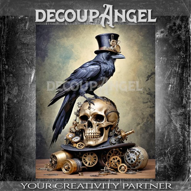 Papel De Seda Raven on Skull with Steampunk Accents Decoupage (Subido por el creador)
