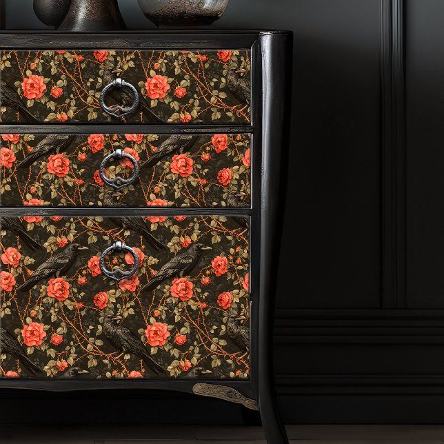 Papel De Seda Raven Red Rose Bramble Ilustracion Oscuro Gótico (Subido por el creador)