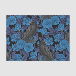 Papel De Seda Ravens y rosas azules