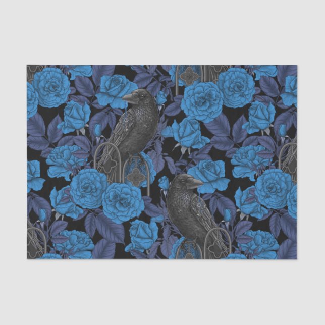 Papel De Seda Ravens y rosas azules (Anverso)