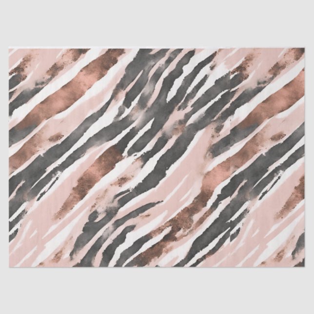Papel De Seda Raya de cebra de cobre rosa sonrojado (Anverso)