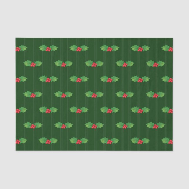 Papel De Seda Rayado vertical Holly Berries (Anverso)