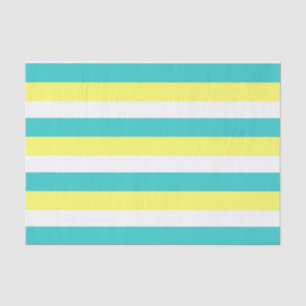 Papel De Seda Rayas azul Aqua, amarillo limón y blanco