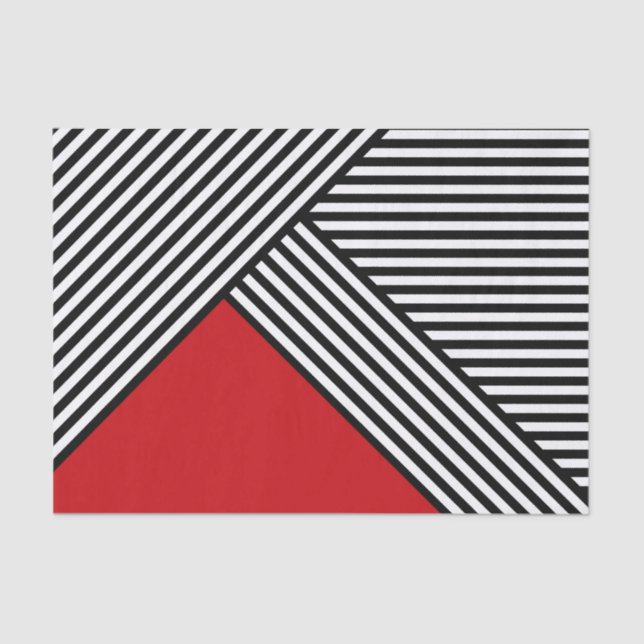 Papel De Seda Rayas blancas y negras con triángulo rojo (Anverso)