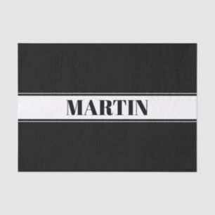 Papel De Seda Rayas con nombre personalizado en blanco y negro