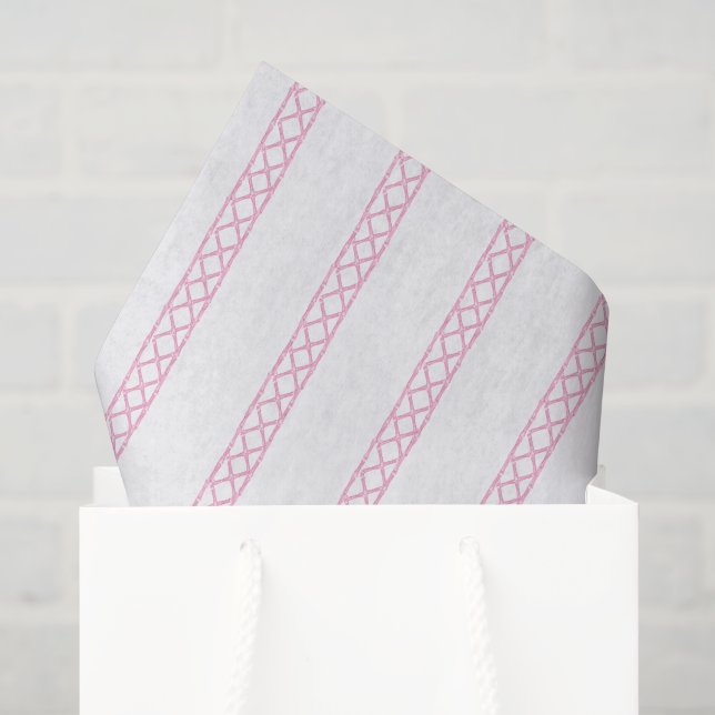 Papel De Seda Rayas de bambú rosadas y blancas a la acuarela (Bolsa de regalo)