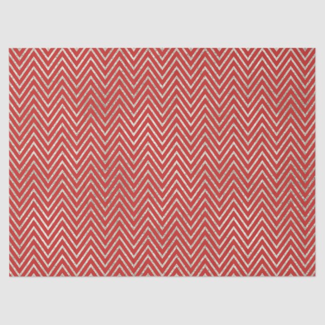 Papel De Seda Rayas de chevron plateadas y rojas (Anverso)