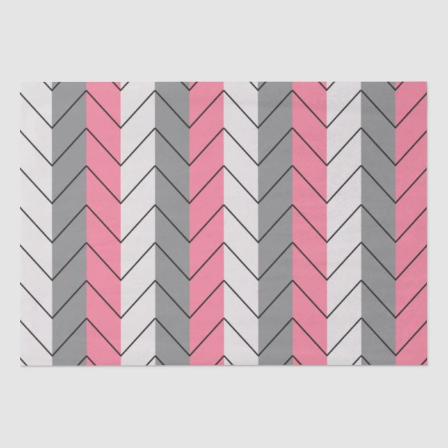Papel De Seda Rayas de Chevron rosadas negras (Anverso)