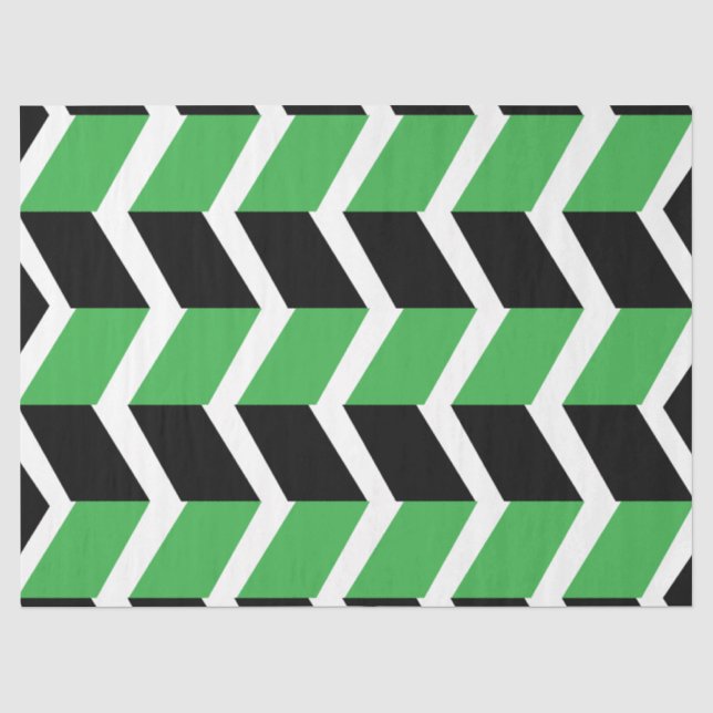 Papel De Seda Rayas de Chevron Verde Negro (Anverso)