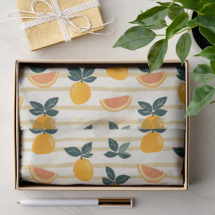 Papel De Seda Rayas de cítrico mediterráneo y pomelo rosa