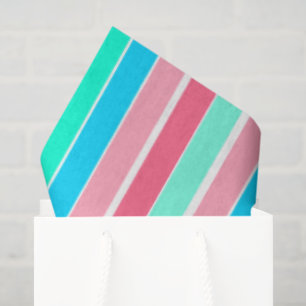 Papel De Seda Rayas de color turquesa y rosa