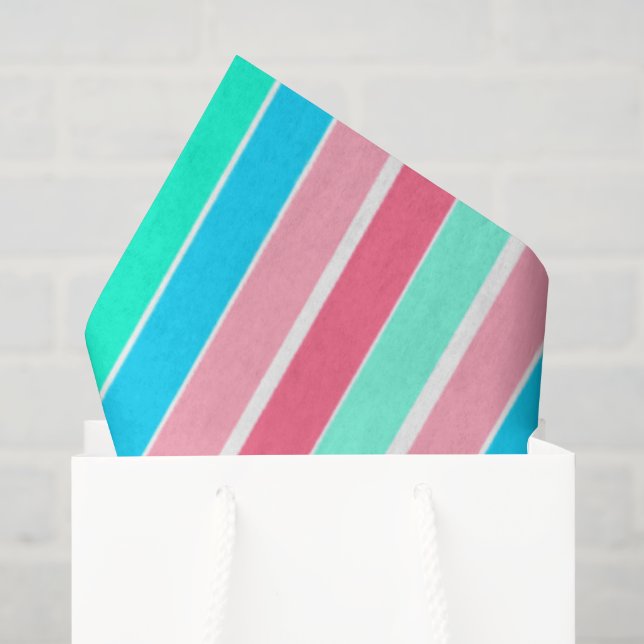 Papel De Seda Rayas de color turquesa y rosa (Bolsa de regalo)