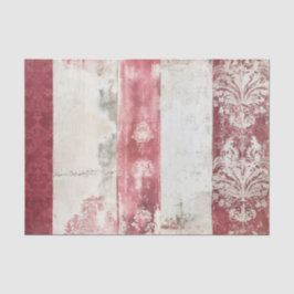 Papel De Seda Rayas de damasco rojas y blancas angustiadas