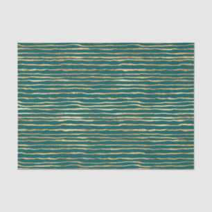 Papel De Seda Rayas de garabatos verde azulado y dorado