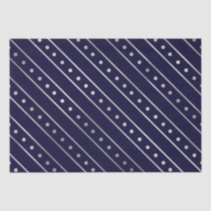 Papel De Seda Rayas de Navidad Elegantes Azul y Plata con Hojala
