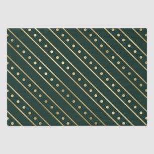 Papel De Seda Rayas de Navidad Elegantes Verde y Dorado con Hoja