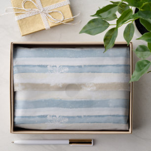 Papel De Seda Rayas de nieve azul crema Navidades
