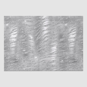 Papel De Seda Rayas de Tigre Plateado con Brillo Patrón Metálico