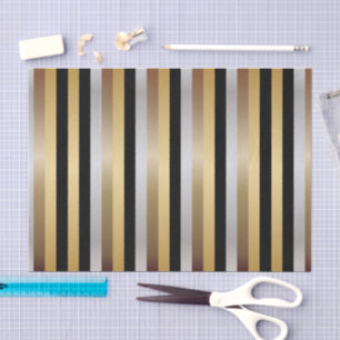Papel De Seda Rayas del negro, del oro, de la plata y del bronce