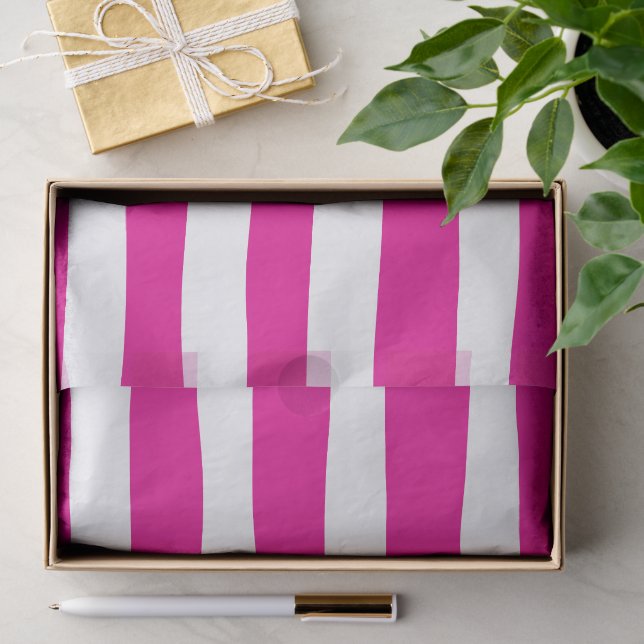 Papel De Seda Rayas desiguales en magenta y blanco  (Regalo )