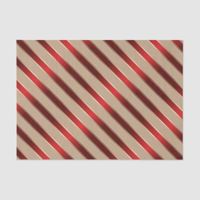Papel De Seda Rayas diagonales metálicas rojas y doradas (Anverso)