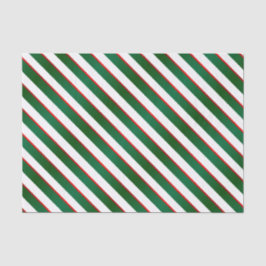 Papel De Seda Rayas diagonales verdes, blancas y rojas