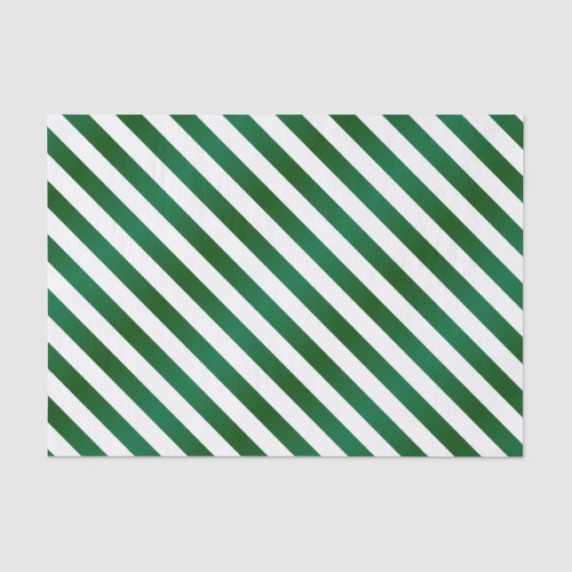 Papel De Seda Rayas diagonales verdes y blancas (Anverso)