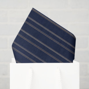 Papel De Seda Rayas finas de azul marino marfil y dorado