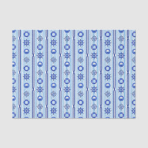 Papel De Seda Rayas náuticas azules con motivos marítimos