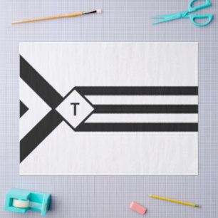 Papel De Seda Rayas negras y galones con el monograma en blanco