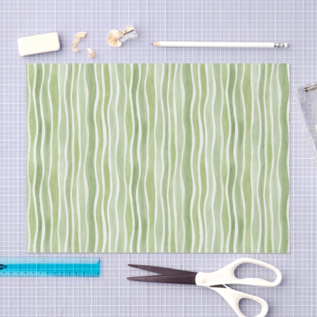 Papel De Seda Rayas onduladas de crema verde lima (Artesanía)
