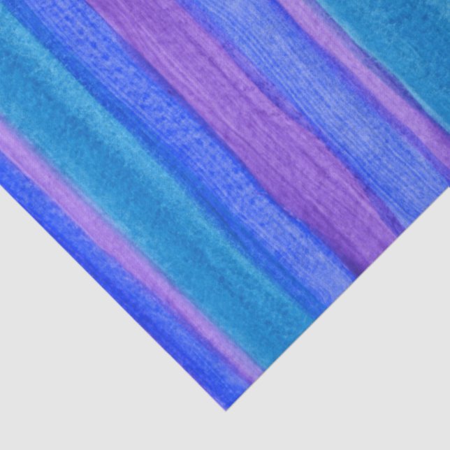 Papel De Seda Rayas pintadas: violeta, azul, turquesa (Detalle)