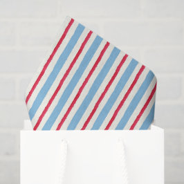 Papel De Seda Rayas rojas blancas y azules de acuarela