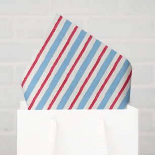 Papel De Seda Rayas rojas blancas y azules de acuarela
