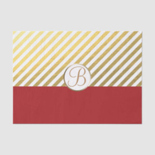 Papel De Seda Rayas Rojas Doradas Monograma De Vacaciones Letra
