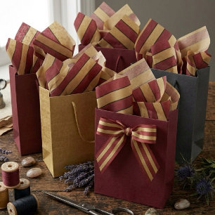 Papel De Seda Rayas rojas y doradas de Navidad clásicas