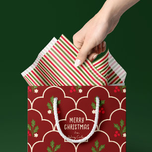 Papel De Seda Rayas rojas y verdes del bosque