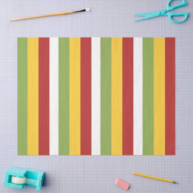 Papel De Seda Rayas Verdes Amarillas Rojas (Artesanía)