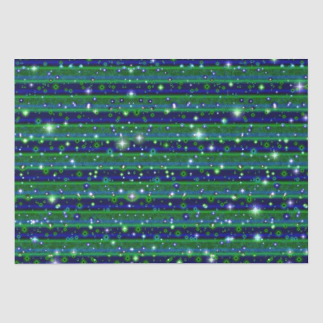 Papel De Seda Rayas verdes azules con estrellas y gotas de lluvi (Anverso)