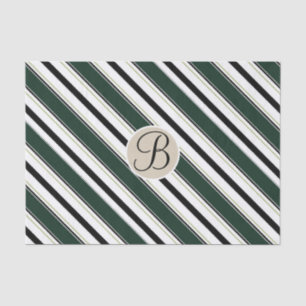 Papel De Seda Rayas Verdes Negras Kraft Monograma Letra Inicial