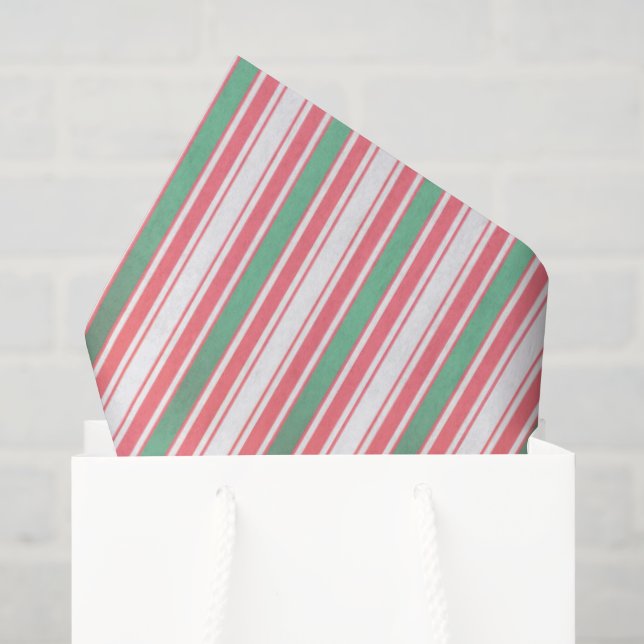 Papel De Seda Rayas Verdes Rojas Clásicas de Navidad (Bolsa de regalo)
