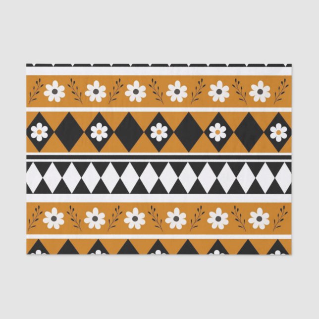 Papel De Seda Rayo de borde Flor Diamante Boho Patrón floral (Anverso)